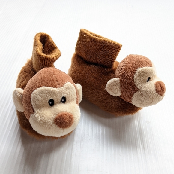 MONKEY baby boy slippers plush house shoes sz 2/3 - Picture 4 of 6